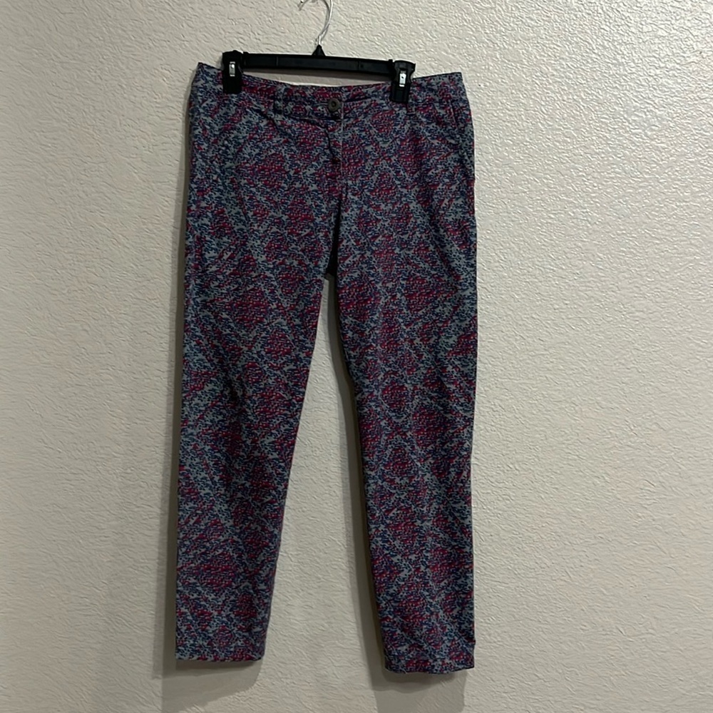 Cabi Women’s Blue Pink Floral Cropped Ankle Capri Pants Size 4 cottage core